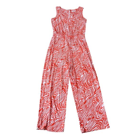 Calvin Klein Zebra Print Wide Leg Elastic Waist Jumpsuit US Women's 12 - Picture 1 of 7